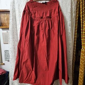 Red Long Anthropologie Flowy Skirt